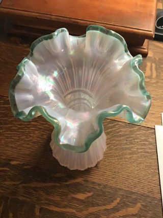 Fenton Pearl Opalescent W/ Green Silvercrest/ Wheat Vase 3