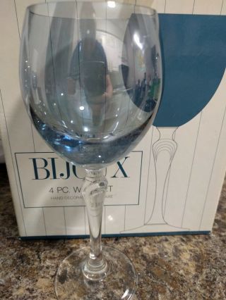 (4) Vintage Colony Iridescent Bijoux Sapphire Blue Tone Wine Glasses