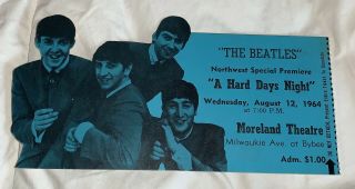 Vntg 1964 Beatles A Hard Days Night Movie Ticket Stub Milwaukie Oregon