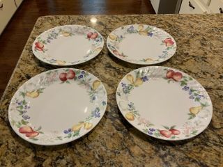 Set Of 4 Corelle Chutney Dinner Plates 10 1/4 " Fruit White Swirl