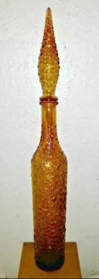Mid Century Empoli Amber Glass Hobnail Decanter Bottle With Stopper Collectible