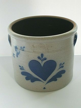 1984 Rowe Pottery 8.  5 " Wide X 10 " Tall Large Crock Salt Glazed Blue Heart