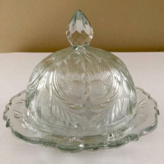 Vintage Mosser Inverted Thistle Covered Butter Dish Clear