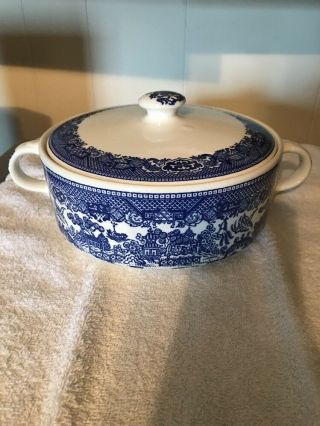Royal China Blue Willow Covered Casserole Porcelain Dinnerware Sebring Ohio