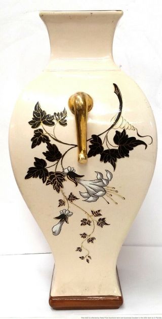 Antique Sarreguemines Porcelain Dble Handled Stork French Art Pottery Vase 642 3