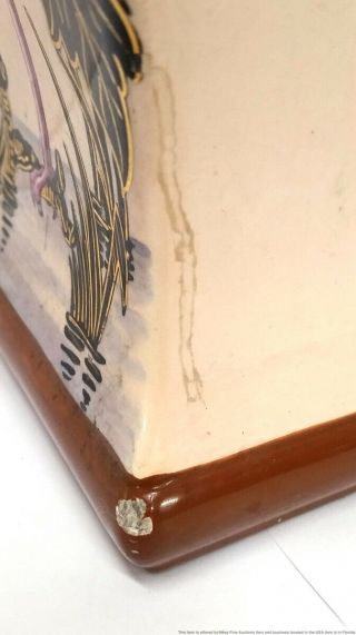 Antique Sarreguemines Porcelain Dble Handled Stork French Art Pottery Vase 642 6