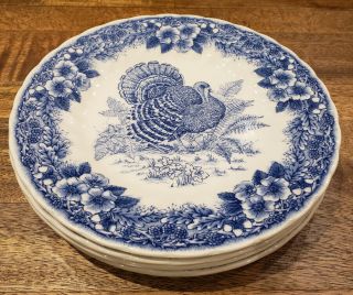 Set Of 4 Churchill Myott Thanksgiving Blue - - 8 " Salad Plates Plates Set (s)