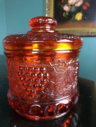 Fenton Amberina Grape And Cable Tobacco Jar Not Marked