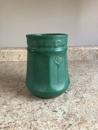 Zanesville Stoneware Pottery Matte Green Vase 4