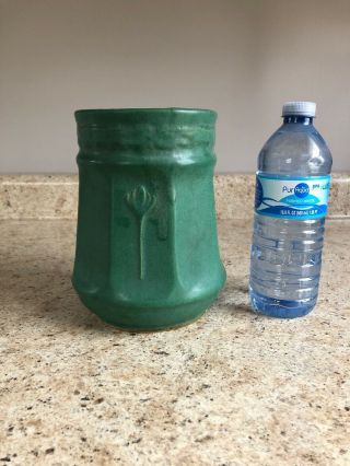 Zanesville Stoneware Pottery Matte Green Vase 5