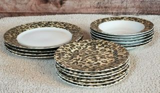 16 Piece Set Tienshan Fine China Leopard Dishes - Dinner/salad Plates & Soup Bowls