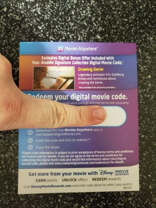 Disney Aladdin 4k Ultra Hd/blu - Ray Digital Code Only