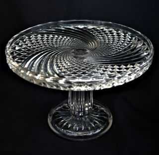Large Vintage Eapg Victorian Pattern Glass Cake Stand Swirl And Diamond