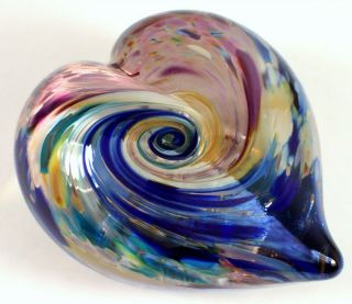 Signed K Howard Oregon Coast Studio Art Glass Heart Paperweight Wave Ocean