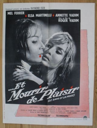 Blood And Roses Horror Elsa Martinelli French Movie Poster 