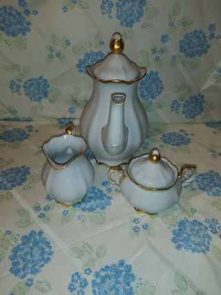 Mitterteich Bavaria Golden Lark China Teapot With Lid And Creamer And Sugar Bowl