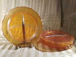 5 Vintage Carnival Glass Plate Orange Divided Marigold Iridescent Dish 11 1/8 "
