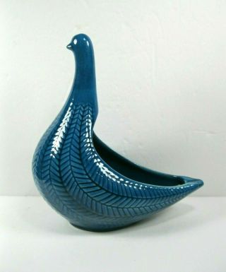Arnold Wiigs Fabrikke Norway Mid Century Modern Blue Hh Pottery Bird Bowl Dish