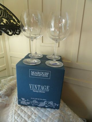 Set Of 4 Vintage Waterford Marquis Crystal Light Red Wine Glasses Stems Nib