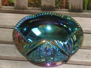 L E.  Smith Carnival Glass Bowl Electric Blue Green Gold Purple Black Amethyst