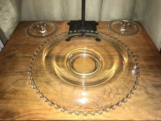 Imperial Glass Candlewick Mushroom Console Bowl And Candlesticks