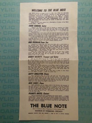 Blue Note,  Chicago Jazz Club C1948 Handbill,  Eddie Condon,  Peanuts Hucko,  Zutty