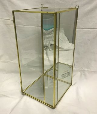 Brass Glass Mirror Back Curio Doll Sculpture Display Case Table Top Wall Hanging