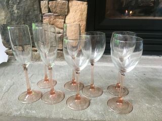 Luminarc France Set Of 8 Pink Rose,  4 Wine Glasses And 4 Champagne Flutes.  Euc