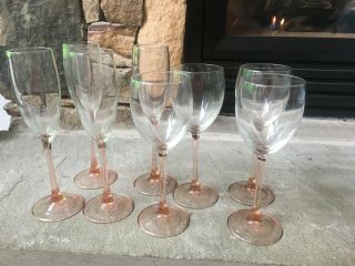 Luminarc France Set Of 8 Pink Rose,  4 Wine Glasses And 4 Champagne Flutes.  EUC 2