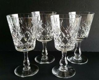 Vintage Brierley Crystal Large Wine Glasses Set Of 4 Diamond Pattern