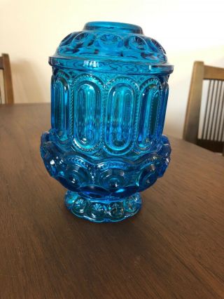 Vtg L.  E.  Smith Moon And Stars Blue Fairy Lamp Courting Candle Holder Light