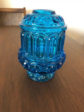 Vtg L.  E.  Smith Moon And Stars Blue Fairy Lamp Courting Candle Holder Light 6
