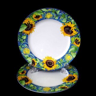Van Gogh Sunflowers 2 Dinner Plates 10 7/8 inch Heartland Gerald Patrick Japan 3