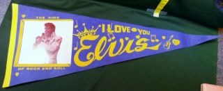 Vintage Elvis Presley Pennant I Love You Elvis Blue Pennant With Picture Chicago