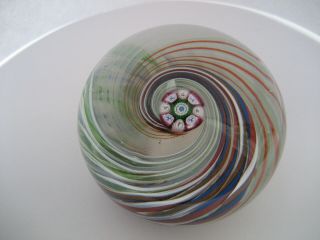 Perthshire Glass Pp20 Swirl Pattern With Central Millefiori Cane Paperweight
