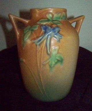 Vintage Roseville Vase - Two Handled Columbine Flower Vase Usa 14 - 6 "