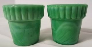 Pair Braun & Corwin 1 1/4 " Thumb Flower Pot Marbleized Jadeite Akro Agate Slag