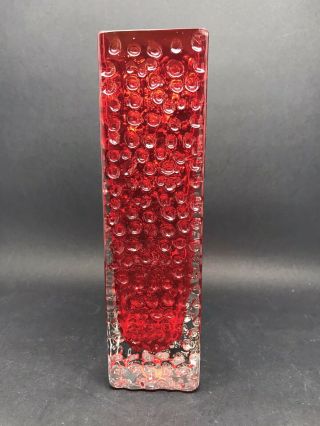 Whitefriars / Baxter Ruby Red Nailhead Textured Vase (art Glass) 20.  5 Cm