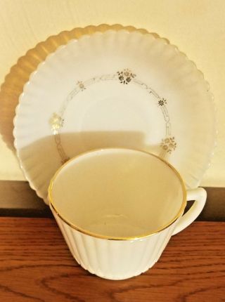 (7) Vintage Macbeth Evans Petalware Monax Cups And Saucers W/gold Trim