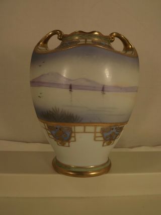 Antique Hand Painted Nippon Moriage Morimura Bros.  Double Handled Vase Seascape 2