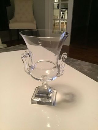 Vintage In Pristine Steuben Crystal Double Handle Urn / Vase 6 5/8”