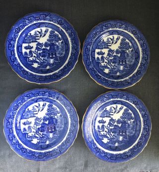 Antique Spode Copeland Blue Willow (4) Luncheon/salad Plates 8 1/2”