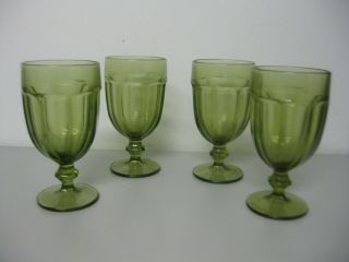 Libbey Gibraltar Duratuff Olive Green Water Goblet Iced Tea Glasses Set Of 4