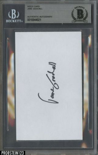 Jane Goodall Signed Index Card Auto Autograph Bgs Bas Certified Authentic