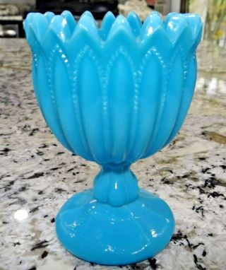 Portieux Vallerysthal French Blue Opaline Milk Glass Footed Compote
