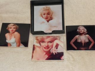 Marilyn Monroe 4 Count Color Porcelain Drink Coaster Set In Holder 1003