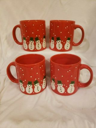Set Of 4 Waechtersbach W.  Germany Red Christmas Snowman Mugs