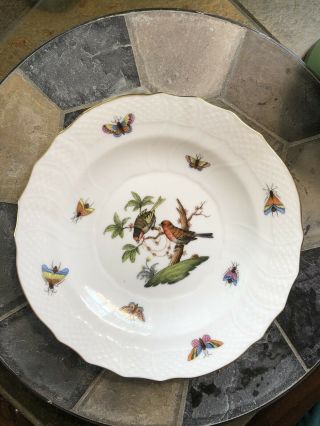 2 Herend Rothschild Bird 7 " Salad Plates Hand Painted Birds & Bugs