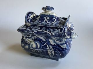Antique Dark Blue Staffordshire Transferware Sugar Bowl C1830 “as Found”