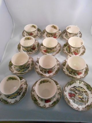 11 Friendly Village Ice House Cups And Saucers Johnson Brothers Made In England